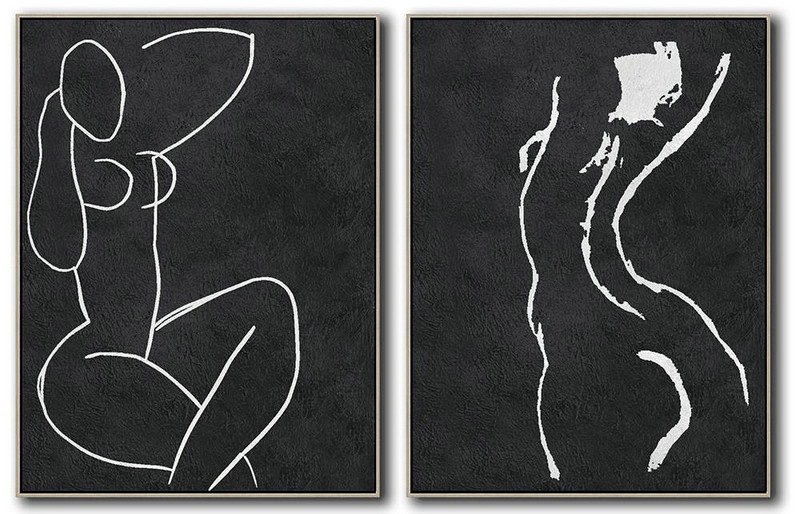 Large Modern Abstract Painting,Set Of 2 Minimal Painting On Canvas - Modern Living Room Decor